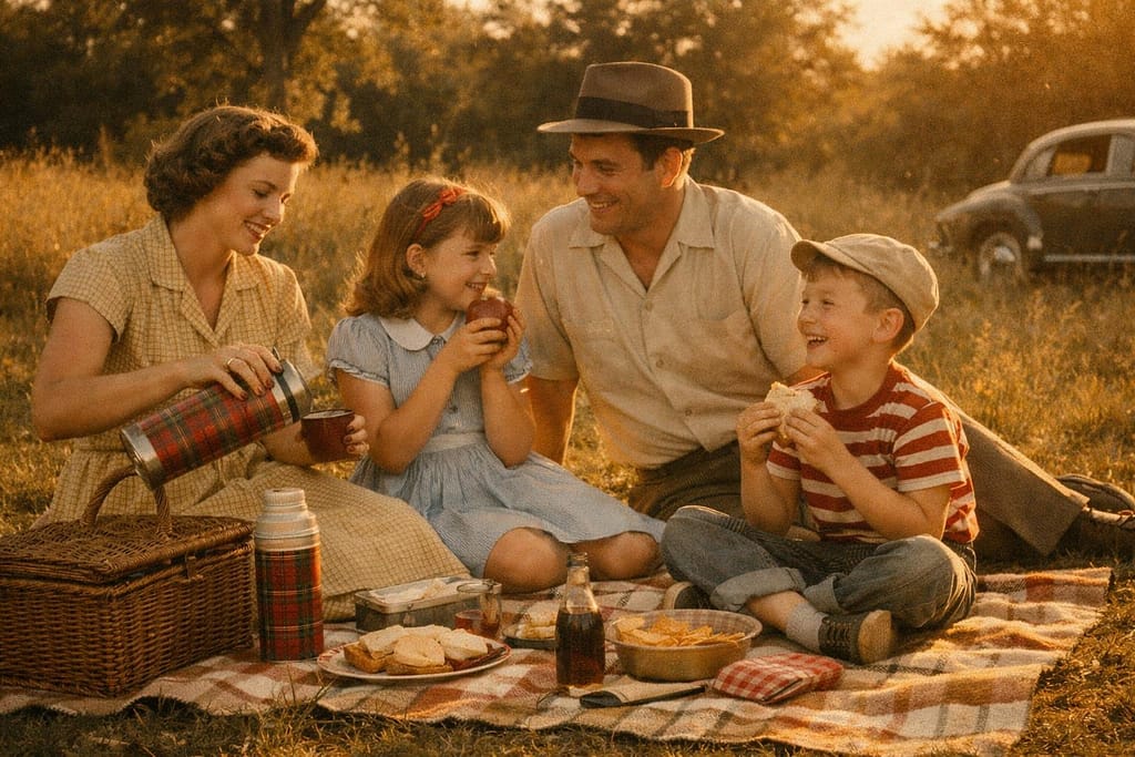 KI-generiertes Bild: family leisure time retro 1950s picnic togetherness