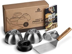 BURNHARD Burger-Set 6-TLG. inkl. Burgerpresse, Wender, Smasher, 2 Melting Domes aus Edelstahl und Rezeptheft