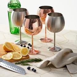 Oak & Steel - 4 Große Edelstahl Ballon Gin Gläser, Cocktailgläser (XL 700ml) - Silber Matte - Robust & Unzerbrechlich - Geschenkset