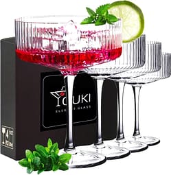 YOUKI Cocktailgläser, Vintage-Coupé-Gläser-Set, Champagner, Cocktail, Martini, Weingläser, langer Stiel, 280 ml, 4 Stück